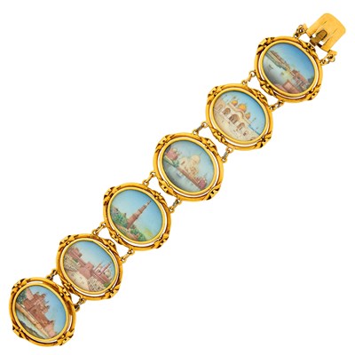 Lot 35 - Antique Gold and Painted Miniature 'Grand Tour' Bracelet