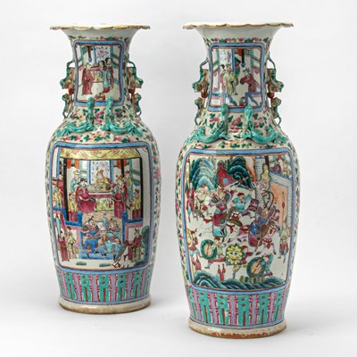 Lot 254 - A Pair of Chinese Enameled Porcelain Vases