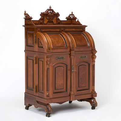 Lot Wooton Desk Mfg. Co. Part-Ebonized Walnut Cabinet Office Secretary