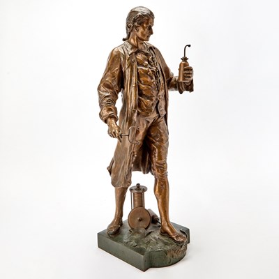 Lot 192 - French Patinated Bronze Figure of a Scientist Titled L'Électricité