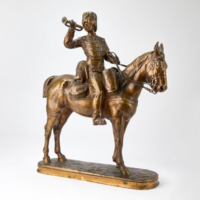Lot 197 - Patinated Bronze Equestrian Group of a Hussar Bugler