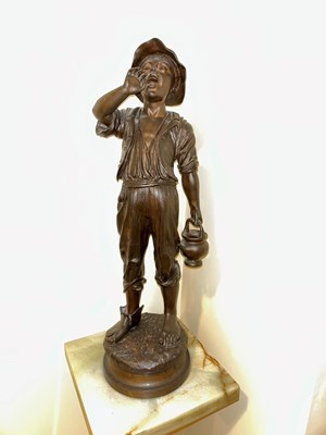 Lot 198 - French Patinated Bronze Figure of a Boy Entitled Le Petit Porteur d'Eau (The Little Water Carrier)