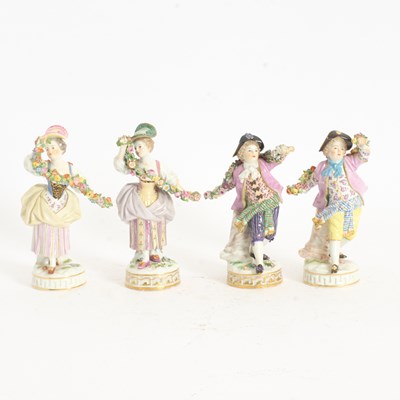 Lot 128 - Two Pairs of Meissen Porcelain Figures of a Gallant and Companion