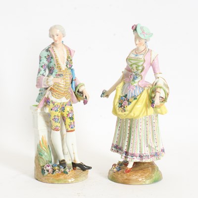 Lot 130 - Pair of German Porcelain Figures of a Gallant and Companion with Baskets of Flowers