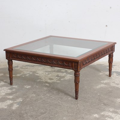 Lot 320 - Louis XVI Style Walnut Stained Glass-Inset Low Table