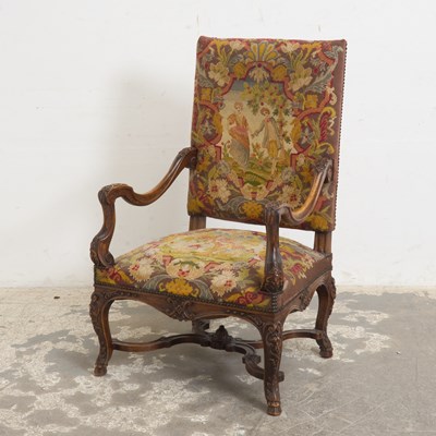 Lot 194 - Regence Style Needlepoint Upholstered Walnut Armchair