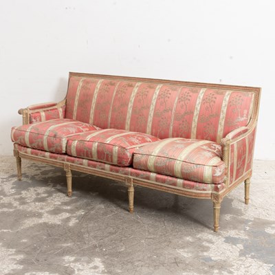 Lot 11 - Louis XVI Style Silk Upholstered Painted Wood Settee