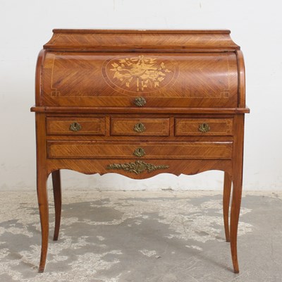 Lot 65 - Louis XV Style Kingwood and Marquetry Roll-Top Desk