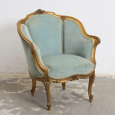 Lot 321 - Louis XV Style Upholstered Giltwood Bergère