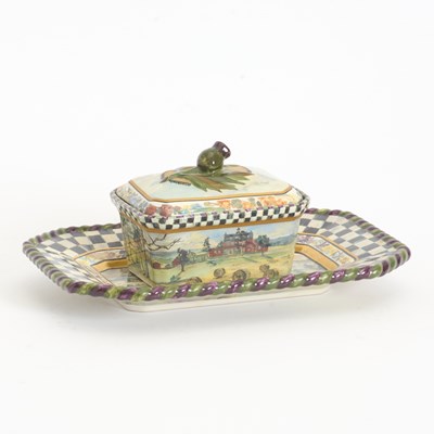 Lot 84 - MacKenzie-Childs Porcelain Maclachlan Covered Box and Tray