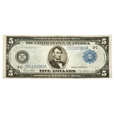 Lot 153 - United States. Series 1914 $5 Federal Reserve Note. About Uncirculated.