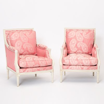 Lot 218 - Pair of Louis XVI Style Painted Bergères