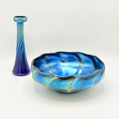 Lot 1105 - Two Tiffany Blue Favrile Glass Table Articles