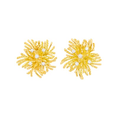 Lot 78 - Tiffany & Co. Pair of Gold and Diamond Wire Spray Earclips