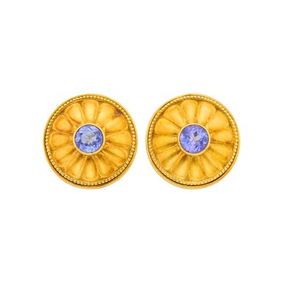 Lot 4 - Pair of Gold and Tanzanite Earrings