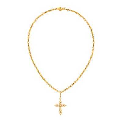 Lot 93 - Loree Rodkin Gold and Diamond Cross Pendant-Necklace