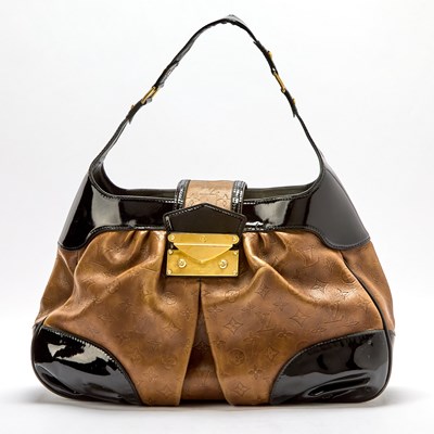 Lot 135 - Louis Vuitton Brown Leather and Black Patent Leather Polly Hobo Bag