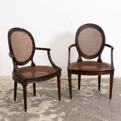 Lot 267 - Pair of Louis XVI Style Caned Armchairs