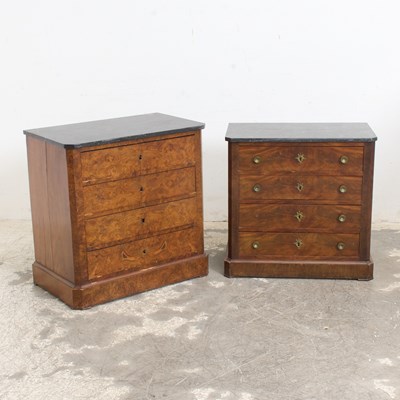 Lot 189 - Two Marble Top Burlwood Chests of Drawers