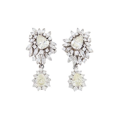 Lot 1291 - Pair of White Gold and Diamond Pendant-Earrings