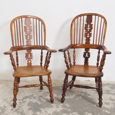 Lot 75 - Pair of Victorian Style Yew Wood Windsor Armchairs