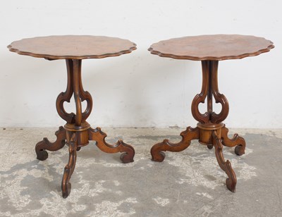 Lot 107 - Two Victorian Style Burl Wood Tilt Top Tables