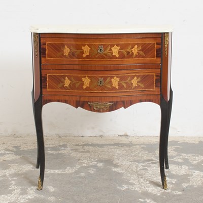 Lot 72 - Louis XV Style Marble Top Marquetry Bedside Commode