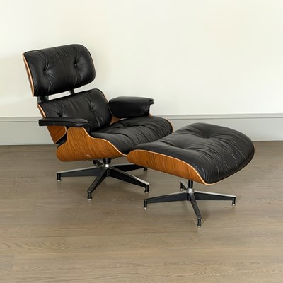 Lot 1122 - Charles and Ray Eames Leather Upholstered Walnut Lounge Chair #670 and Ottoman #671