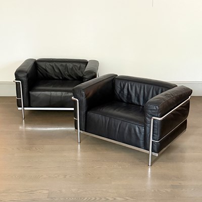 Lot 1125 - Pair of Le Corbusier for Cassina Leather Upholstered and Chromed Metal “LC2” Armchairs