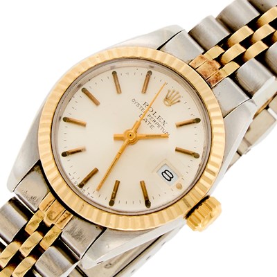 Lot 1253 - Rolex Lady's Steel and Gold 'Oyster Perpetual Date' Wristwatch