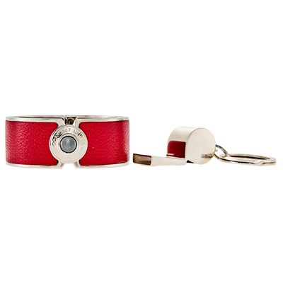 Lot 1255 - Asprey Palladium-Plated, Hematite and Leather Bangle Bracelet and Silver Whistle Key Chain