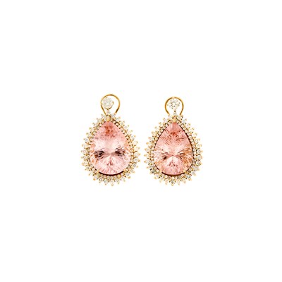 Lot 1267 - Pair of Gold, Morganite and Diamond Earrings