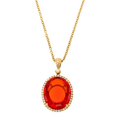 Lot 1274 - Kiki McDonough Gold, Fire Opal and Diamond Pendant with Chain Necklace