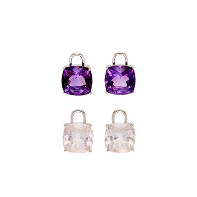 Lot 1283 - Four White Gold, Amethyst and Morganite Pendants
