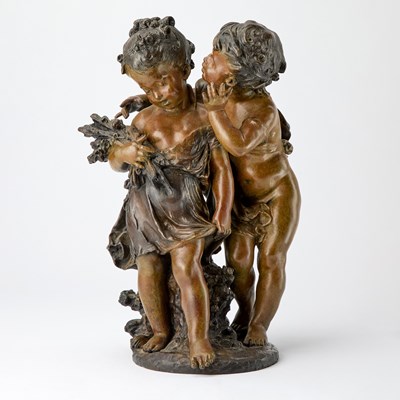 Lot 113 - Patinated Bronze Figural Group Titled "The Secret"
