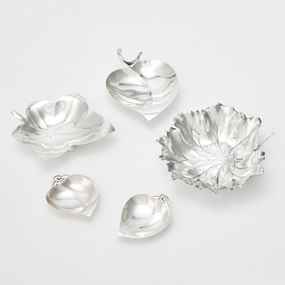Lot 59 - Group of Five Tiffany & Co. and Buccellati Sterling Silver Leaf Form Dishes