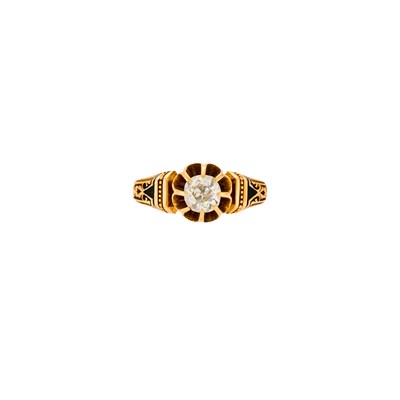 Lot 1104 - Antique Gold, Black Enamel and Diamond Ring