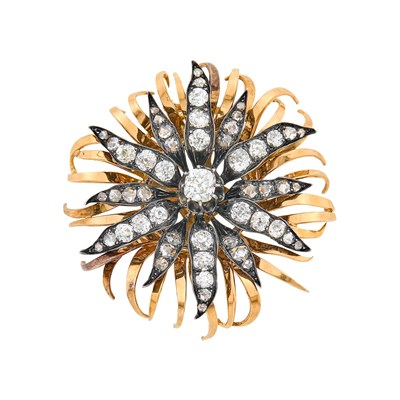 Lot 42 - Gold, Silver and Diamond Flower Clip-Brooch