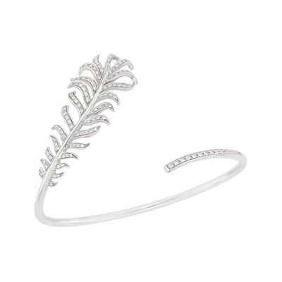 Lot 50 - Chanel White Gold and Diamond 'Plume de Chanel' Cuff Bangle Bracelet