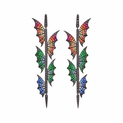 Lot 44 - Stephen Webster Pair of Blackened and White Gold, Gem-Set, Black Diamond and Diamond 'Voyage Africa' Pendant-Earrings