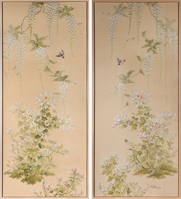 Lot 358 - An Exceptionally Large Pair of Japanese Embroidered Silk Panels
