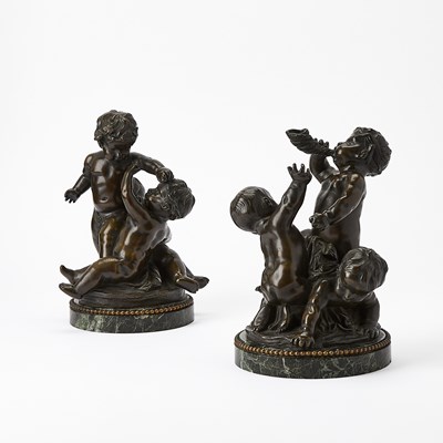 Lot 211 - Pair of French Patinated Bronze Figural Groups