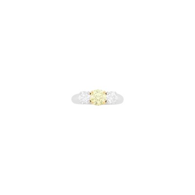 Lot 75 - Platinum, Gold, Fancy Yellow Diamond and Diamond Ring