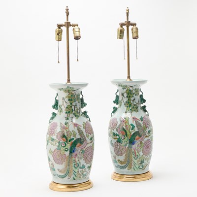 Lot 91 - Pair of Chinese Enameled Porcelain Lamps