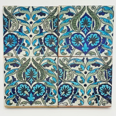 Lot 1113 - Four Glazed Earthenware William De Morgan Islamic Design Tiles