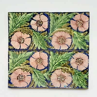 Lot 1115 - Four Glazed Earthenware William De Morgan "K.L. Rose" Tiles