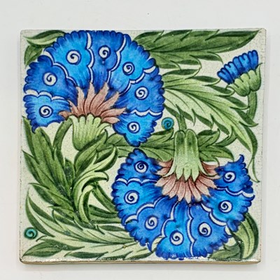 Lot 1107 - William de Morgan Glazed Earthenware "Double Carnation" Tile