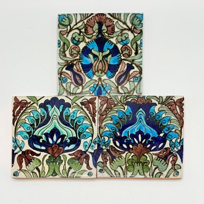 Lot 1110 - Three William de Morgan Glazed Earthenware Islamic Design Tiles