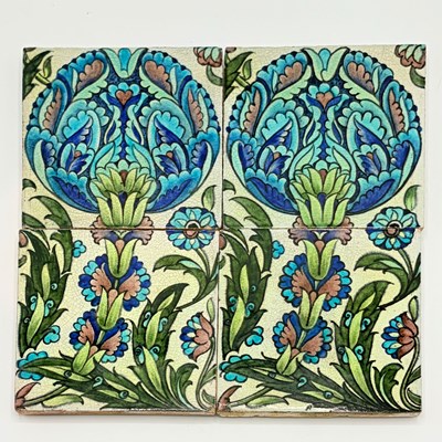 Lot 1114 - Four William De Morgan Glazed Earthenware Islamic Design Tiles