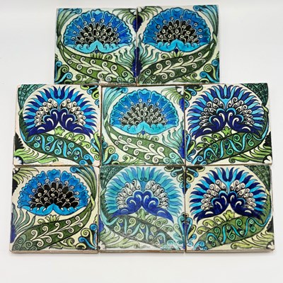 Lot 1118 - Eight William De Morgan Glazed Earthenware "Mongolian" Tiles